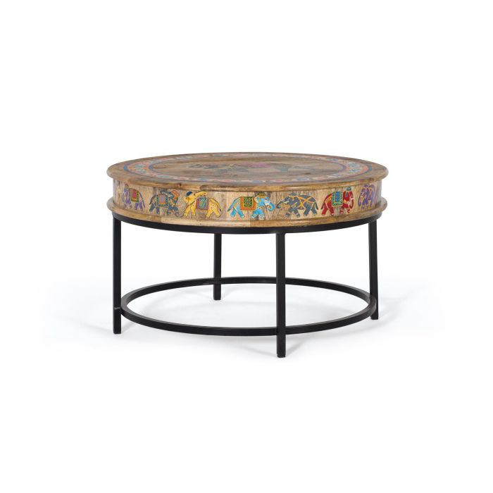 GINER Y COLOMER Table basse en bois de manguier et métal multicolore peinte à la main - 80x80x47 cm - Décorations artisanales - Design naturel et coloré 0 GINER Y COLOMER Table basse en bois de manguier et métal multicolore peinte à la main - 80x80x47 cm - Décorations artisanales - Design naturel et coloré 0