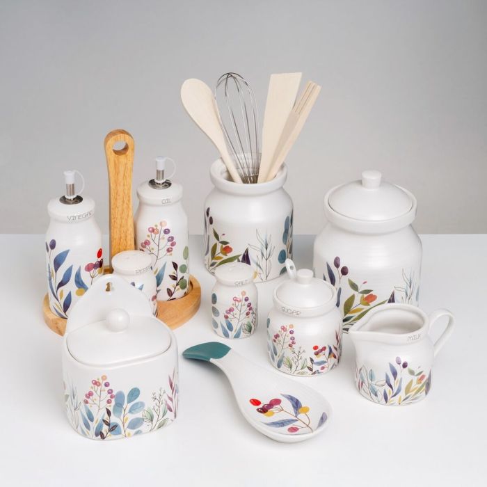 Ensemble salière et poivrier BERRIES Blanc Rouge Vert Bois Grès 210 ml 21 x 8,5 x 18 cm 4 Pièces 1