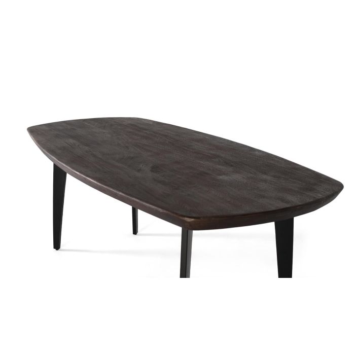 GINER Y COLOMER Table de salle à manger en bois de manguier 200 cm avec plateau ovale et pieds en fer noir, style minimaliste-industriel, finition noyer foncé 2