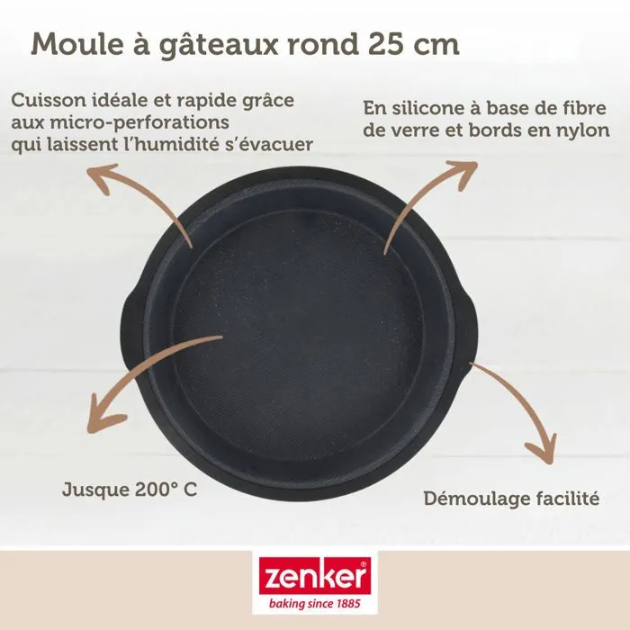 Zenker Moule à Manqué en Silicone Fibre de Verre Noir Ø 25 cm pour Gâteaux Croustillants Zenker Moule à Manqué en Silicone Fibre de Verre Noir Ø 25 cm pour Gâteaux Croustillants