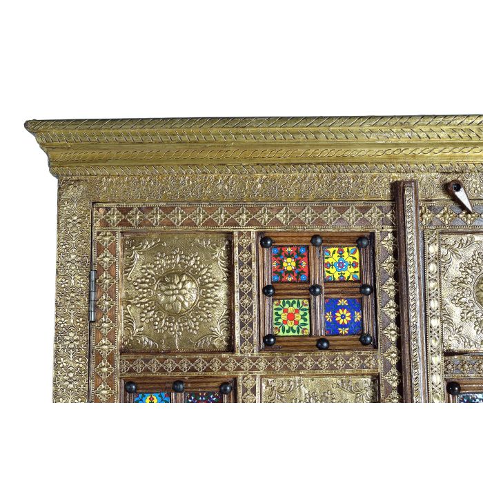 GINER Y COLOMER Dora2 - Armoire 2 portes en acacia style ethnique avec applications d'azulejos et bronze repoussé - 180 x 100 x 45 cm - Couleur cerise 4 GINER Y COLOMER Dora2 - Armoire 2 portes en acacia style ethnique avec applications d'azulejos et bronze repoussé - 180 x 100 x 45 cm - Couleur cerise 4