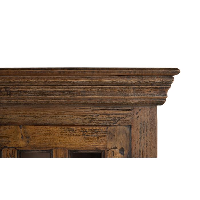 GINER Y COLOMER - Buffet sculpté à la main en bois de teck recyclé avec finition noisette vieillie, vitres et poignées dorées - Dimensions: portes 81x41 cm 5