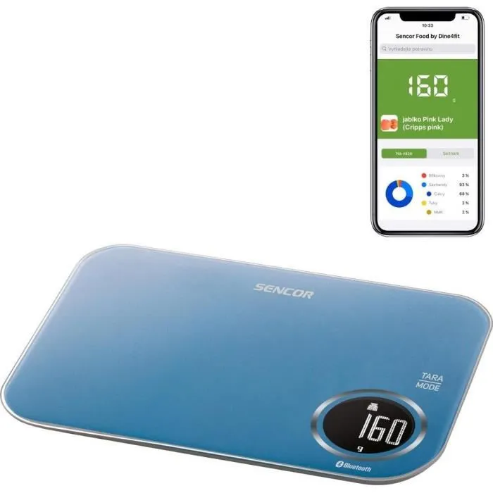 Sencor Balance de Cuisine Électronique SKS 7072BL - Capacité 5 kg, Précision 1 g, Écran LCD, Connexion App