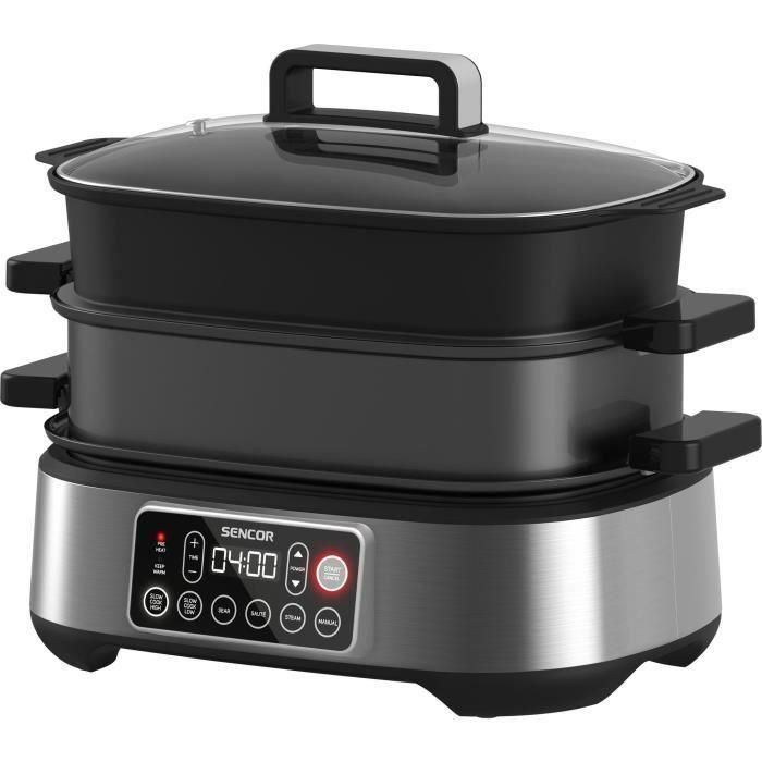 Sencor SPR 6300BK - Mijoteuse et grill multifonction 6 litres, Noir, 5 programmes, 40 a 200 degres C, ecran LED - Pour mijoter, griller et cuire a la vapeur