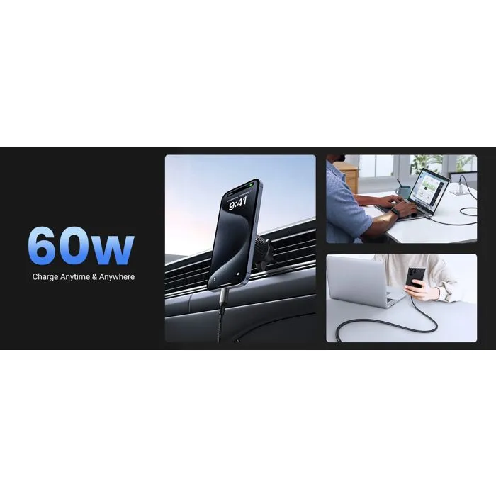 Ugreen Câble USB-C 1 m Nylon Tressé Noir - Charge Rapide 60W PD, Transfert de Données, Compatible Smartphone, Tablette, PC Portable