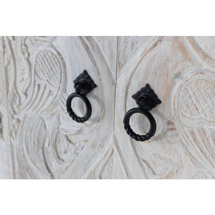 GINER Y COLOMER - Armadio en bois de manguier blanc style ethnique avec portes sculptées à la main - 155x36 cm (portes) 3