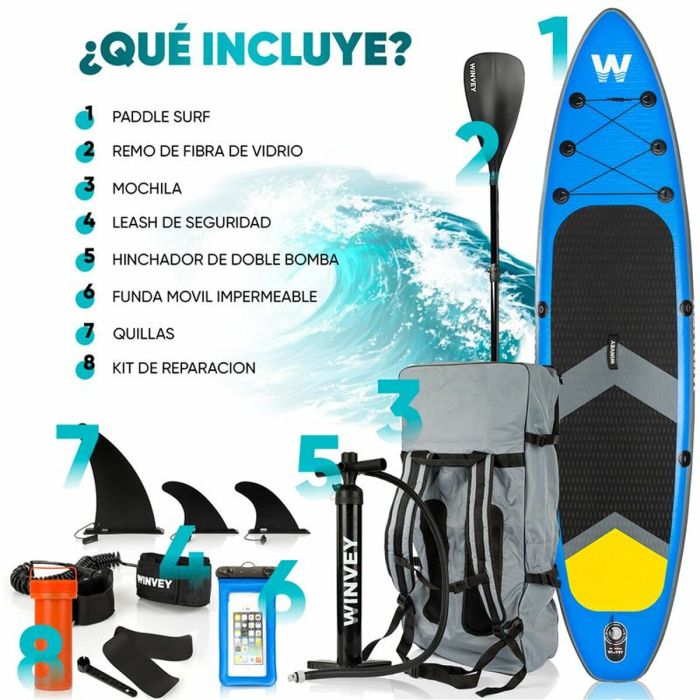 Planche de Paddle Surf Gonflable avec Accessoires Winvey SUP-B Bleu 0 Planche de Paddle Surf Gonflable avec Accessoires Winvey SUP-B Bleu 0