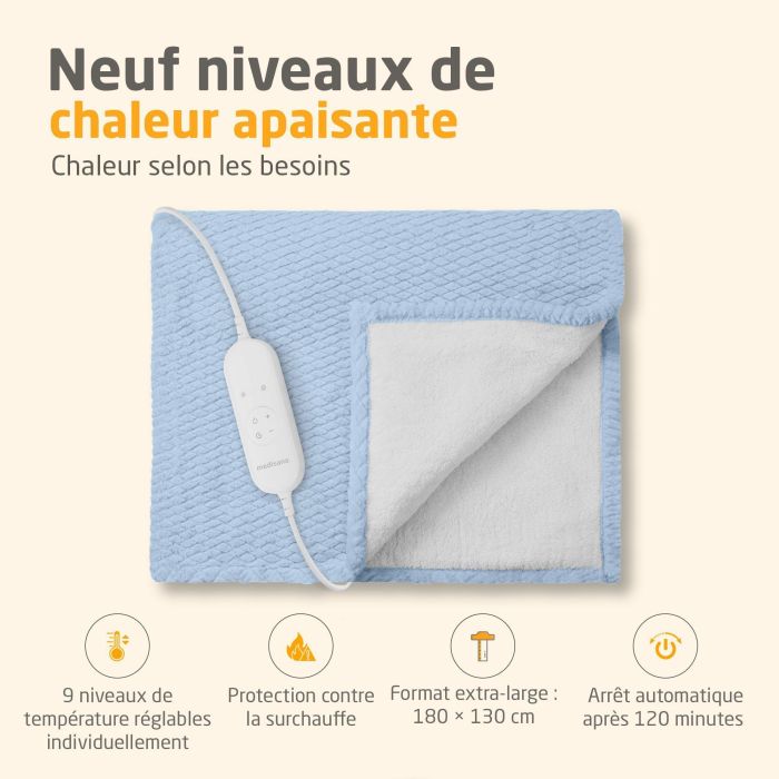 Couverture chauffante reversible - MEDISANA - HB 415 - 120 W - 9 réglages - 180 x 130 cm - Bleu 1 Couverture chauffante reversible - MEDISANA - HB 415 - 120 W - 9 réglages - 180 x 130 cm - Bleu 1