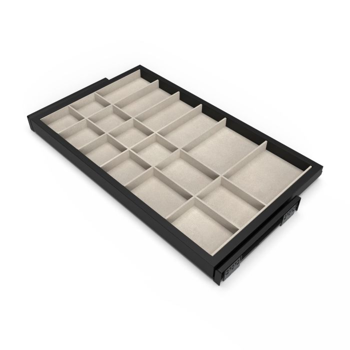 Emuca Kit de organiser de tiroirs et cadre coulissant soft close pour armoires, réglable, module 800mm, Noir texturé et Gris pierre 0 Emuca Kit de organiser de tiroirs et cadre coulissant soft close pour armoires, réglable, module 800mm, Noir texturé et Gris pierre 0