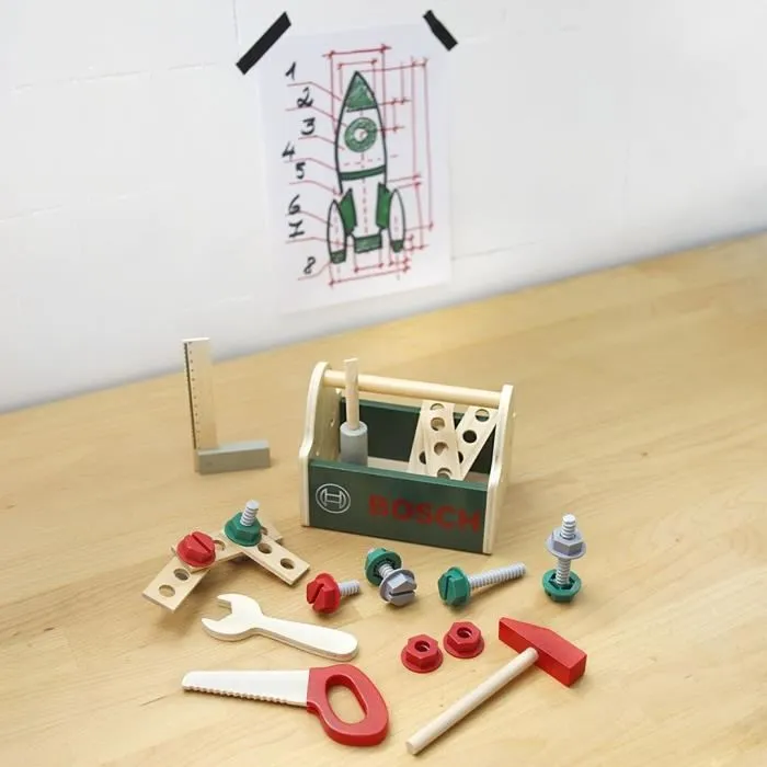 Bosch KLEIN - KLEIN 8161 - Caisse à outils en bois FSC avec 23 accessoires pour enfant à partir de 3 ans - Dimensions 18 x 12 x 14.5 cm Bosch KLEIN - KLEIN 8161 - Caisse à outils en bois FSC avec 23 accessoires pour enfant à partir de 3 ans - Dimensions 18 x 12 x 14.5 cm