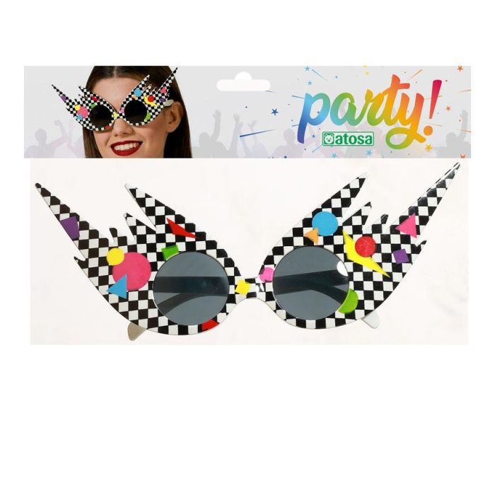 Gafas De Sol Disco, Lunettes de soleil rondes rétro-futuristes avec monture à carreaux et formes multicolores pour fêtes