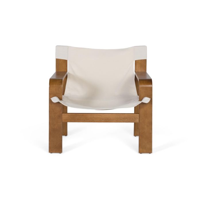 GINER Y COLOMER - Fauteuil contemporain en bois de caoutchouc avec tissu beige - Structure robuste et design naturel - Tissu résistant couleur avellana 1