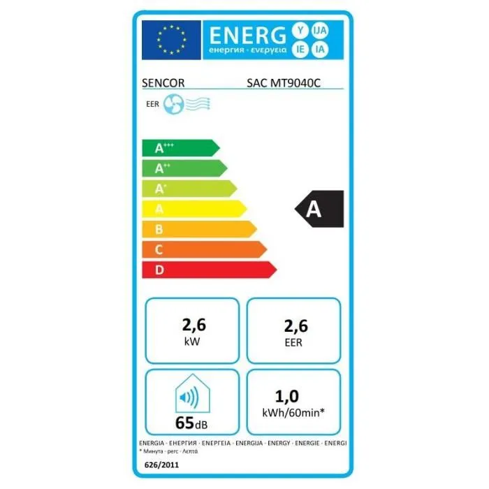 Sencor SAC MT9040C - Climatiseur mobile 9000 BTU/h, Wi-Fi, 3 modes (froid/sec/vent), surface 31-35 m2, désumidification 21,6 l/j, télécommande, kit fenêtre, écologique R290