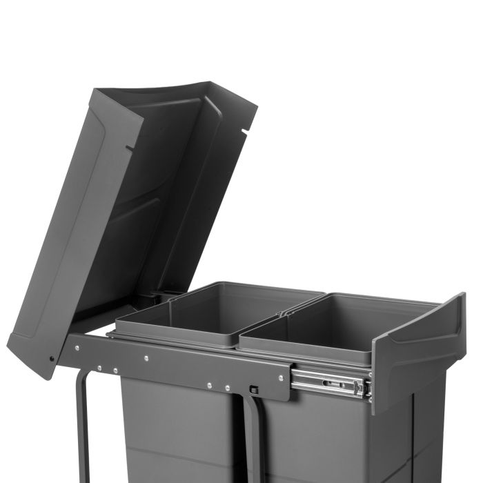 Emuca bac de tri sélectif a montage inférieur et extraction manuelle pour élément de cuisine Recycle, 2x25litres, Plastique gris antracite 9