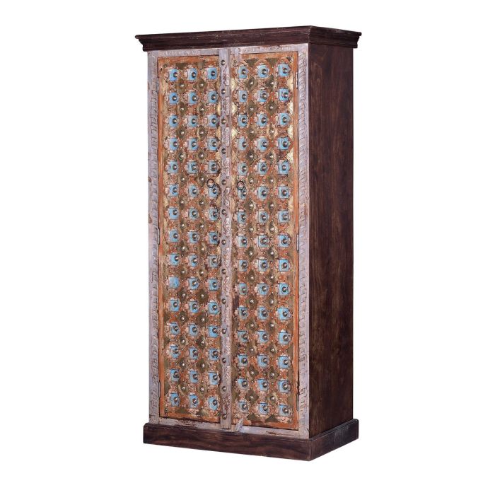 Giner y Colomer - Armadio 2 portes en bois de manguier massif, finition noyer et gris vieilli, 3 étagères, 180x90x40 cm 0 Giner y Colomer - Armadio 2 portes en bois de manguier massif, finition noyer et gris vieilli, 3 étagères, 180x90x40 cm 0