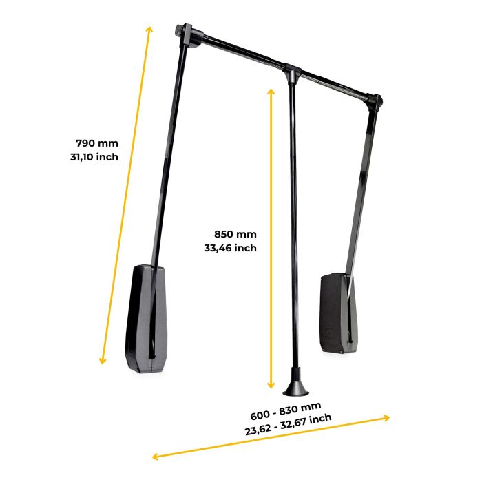 Emuca Penderie rabattable pour armoire Hang mural, 600-830mm, Acier et Plastique, Peint en noir 5 Emuca Penderie rabattable pour armoire Hang mural, 600-830mm, Acier et Plastique, Peint en noir 5