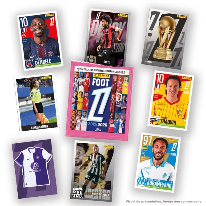 Panini - Boîte de Stickers Album Football 2025-2026 Ligue 1 McDonald's - 556 Stickers dont Brillants et Spéciaux - 50 Pochettes de 7 Stickers