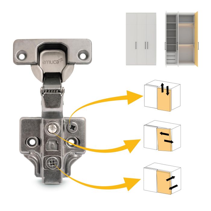 Emuca Lot de 20 charnières super coudées X91 à fermeture amortie avec embases à visser, Hauteur 0, Acier, Titane 5 Emuca Lot de 20 charnières super coudées X91 à fermeture amortie avec embases à visser, Hauteur 0, Acier, Titane 5