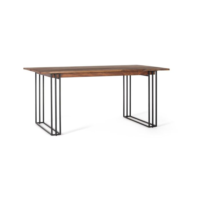GINER Y COLOMER Table de salle à manger rectangulaire en bois de palissandre marron aux veines naturelles avec pieds en métal noir 1
