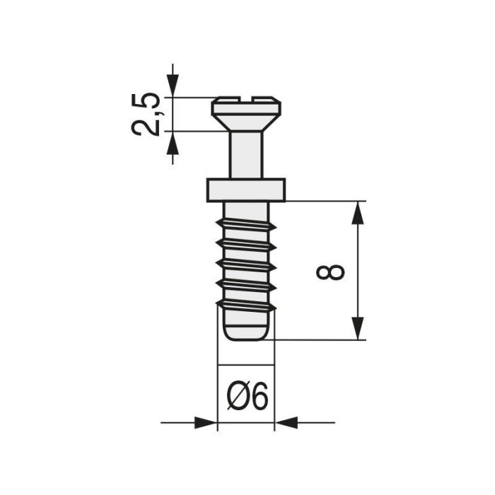Tornillo Soporte Cazoleta Ø6X8Mm Zincado (16,5Mm) Herrajes Alk 1