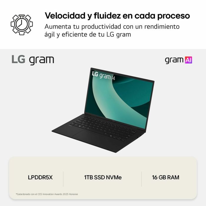 Ordinateur Portable LG 14ZD90T-G.AX78B 14" intel core ultra 7 255H 16 GB RAM 1 TB SSD Espagnol Qwerty 13