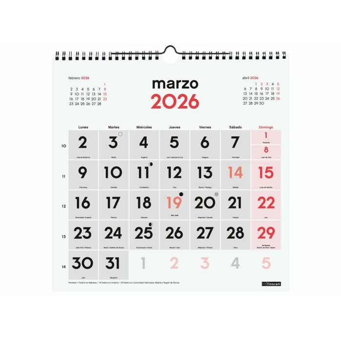 calendrier mural Finocam Papier 2026 30 x 30 cm 1