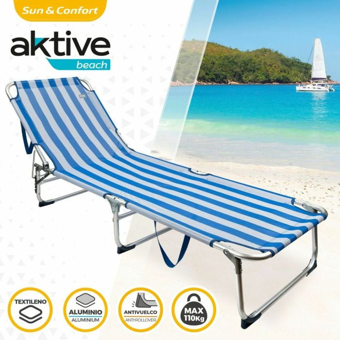 Chaise de plage Aktive Bleu Blanc 188 x 58 x 30 cm 5