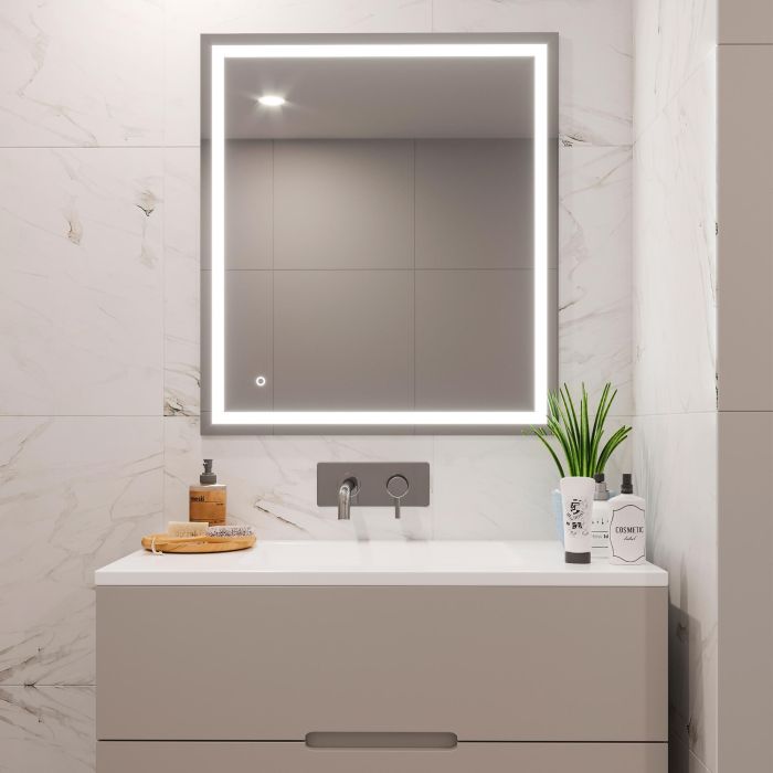 Emuca Miroir de salle de bain Heracles avec éclairage LED frontal et décoratif (AC 230V 50Hz), 34 W, Plastique et Verre 2
