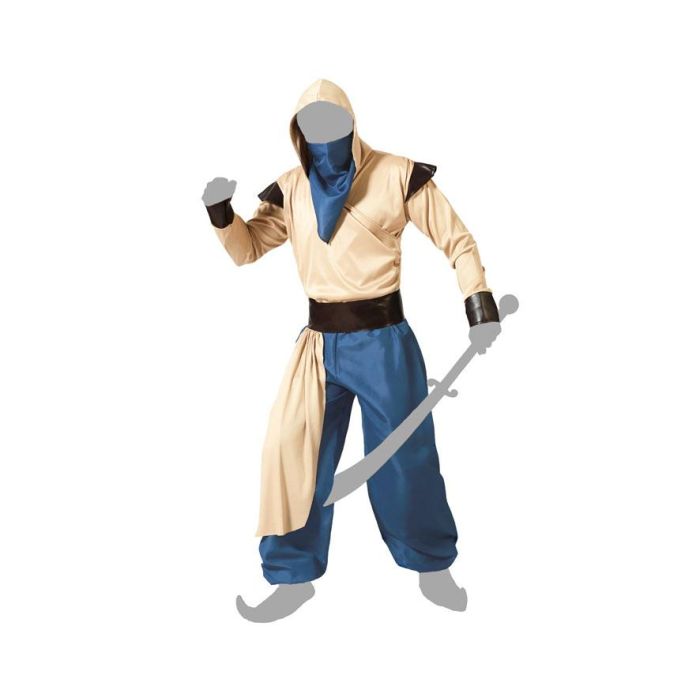 Costume Arabe Homme Adulte Taille XS-S, Bleu avec Ceinture et Foulard de Tête - Pantalon et Chemise en Polyester