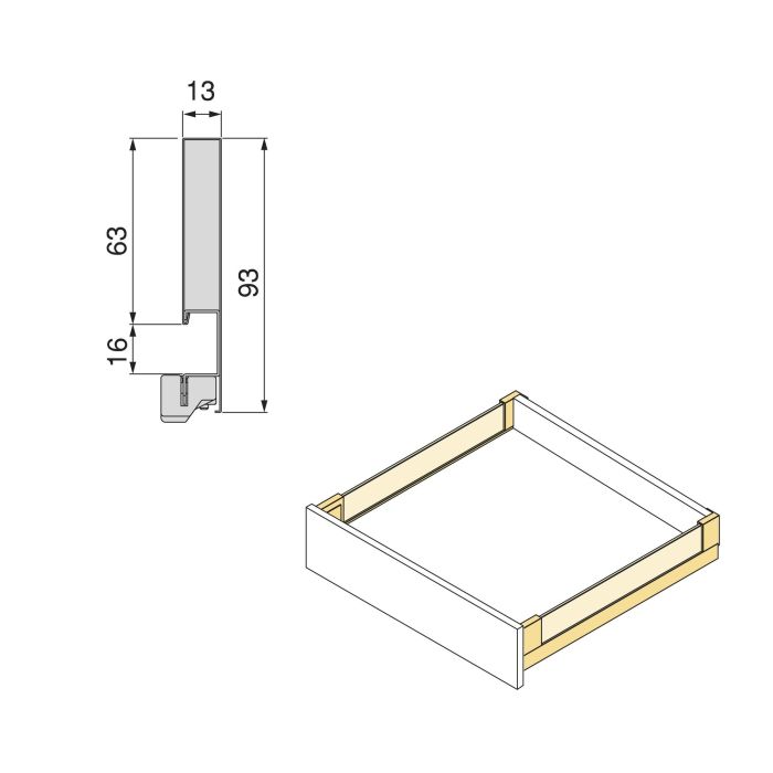 Emuca tiroir Extérieur Vertex 40kg côtés en verre 93mm de haut, 450mm de profondeur, Acier & Aluminium et Verre, Gris Anthracite 11