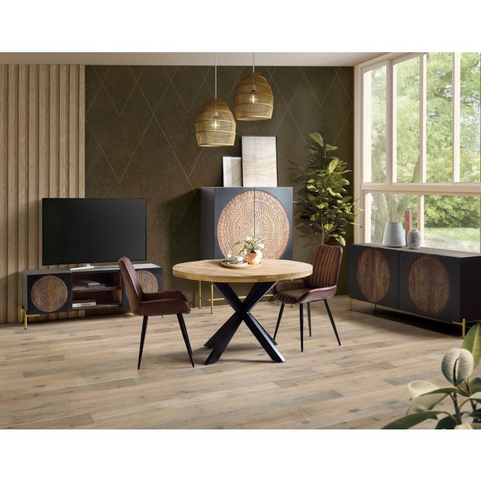 GINER Y COLOMER - Meuble TV en bois de manguier et métal, teinté noyer foncé, 145 x 56 x 40 cm, avec 2 portes, nécessite un montage 5