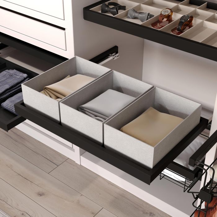 Emuca Kit de tray, 2 paniers d'organisation et cadre de roulement soft close pour armoires, réglable, module 800mm, Noir texturé 1