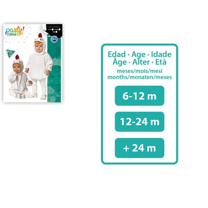 Déguisement de Bébé Gallina Blanca 6-12 Mois Blanc à Capuche et Crête - Costume d'Animal Unisexe en Polyester