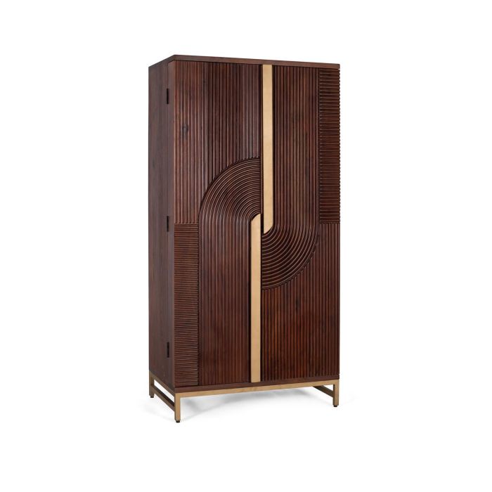 GINER Y COLOMER - Buffet bar en bois de manguier massif et métal, 2 portes, couleur cerise, 179 x 91 x 53 cm, design artisanal 1