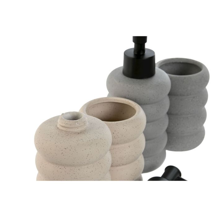 Distributeur de Savon Home ESPRIT Noir Gris Crème ABS Dolomite 7 x 7 x 17,5 cm (2 Unités) 1