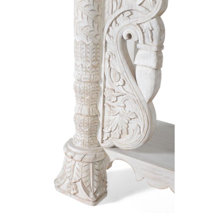 GINER Y COLOMER - Console de Salle à Manger en Bois de Mango Massif Blanc Vieilli avec Plateau Bas, Patins Tournés et Détails Sculptés Main - 180x90x40 cm 2