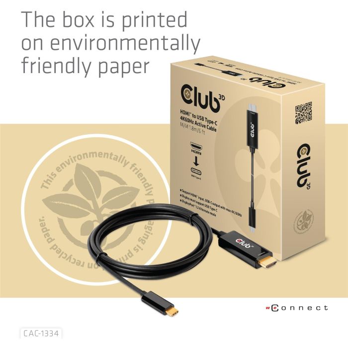 Club3D HDMI-Kabel A -> USB-C aktiv 4K60Hz 1.8m retail 8