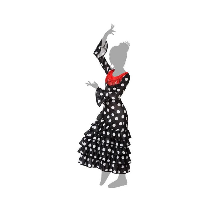 Déguisement Flamenco Andalou pour Fille, Robe Noire à Pois Blancs et Volants Rouges - Taille 3-4 Ans