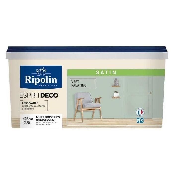 RIPOLIN Peinture Couleur Satin Ultra Couvrante pour Cuisine, Chambre, Salon, Salle, Entrée, Couloir - Vert Palatino 0 RIPOLIN Peinture Couleur Satin Ultra Couvrante pour Cuisine, Chambre, Salon, Salle, Entrée, Couloir - Vert Palatino 0