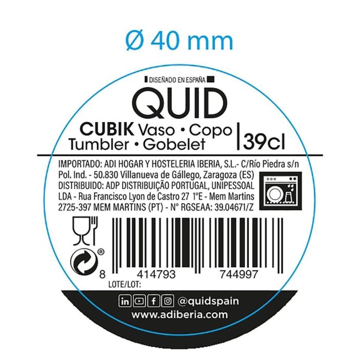 Vaso Alto Vidrio Cubik Quid 39 cL (24 Unidades) 1 Vaso Alto Vidrio Cubik Quid 39 cL (24 Unidades) 1