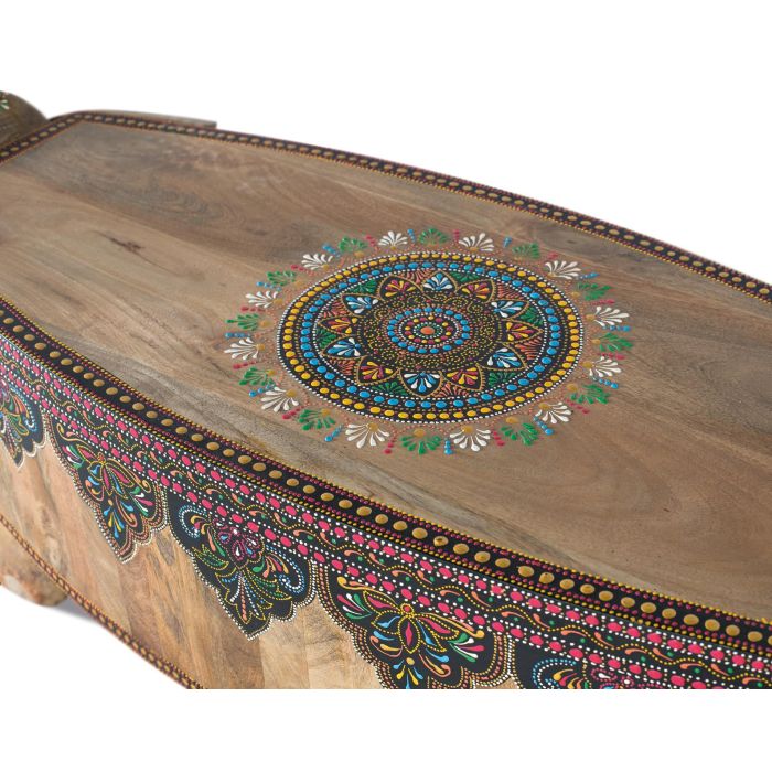 GINER Y COLOMER Banc en bois de manguier peint à la main multicolor - Dimensions 40x157x46 cm, livré monté 3