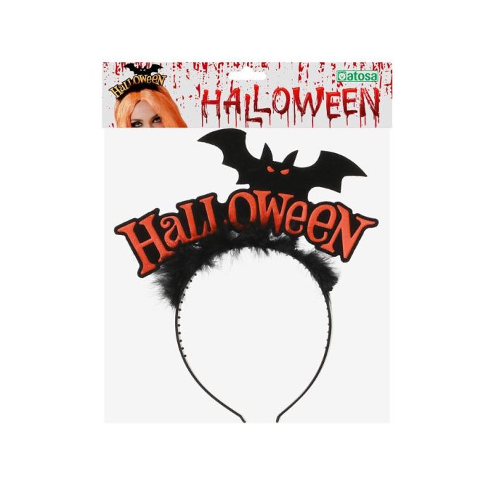 Diadema - Diadème pour Halloween avec Mot 'Halloween' et Chauve-souris, Noir et Orange, pour Costume de Sorcière ou Vampire