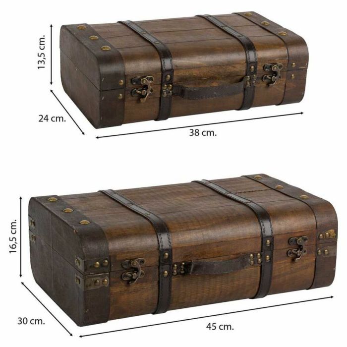 Valise décorative Alexandra House Living Marron PVC Bois Métal Vintage 30 x 16 x 45 cm 38 x 24 x 13,5 cm Décoratif 2 Pièces 3