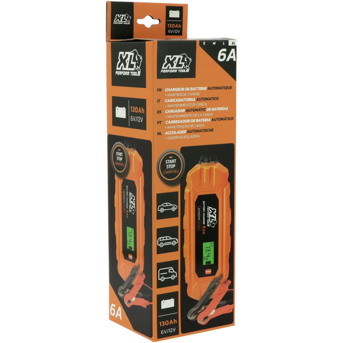 Xl Perform Tools Chargeur de batterie XLPT 6A 100W 12V pour voiture avec câble 3 m IP65, écran digital et mode Supply pour 6V/12V AGM, GEL, Lithium, Plomb Xl Perform Tools Chargeur de batterie XLPT 6A 100W 12V pour voiture avec câble 3 m IP65, écran digital et mode Supply pour 6V/12V AGM, GEL, Lithium, Plomb