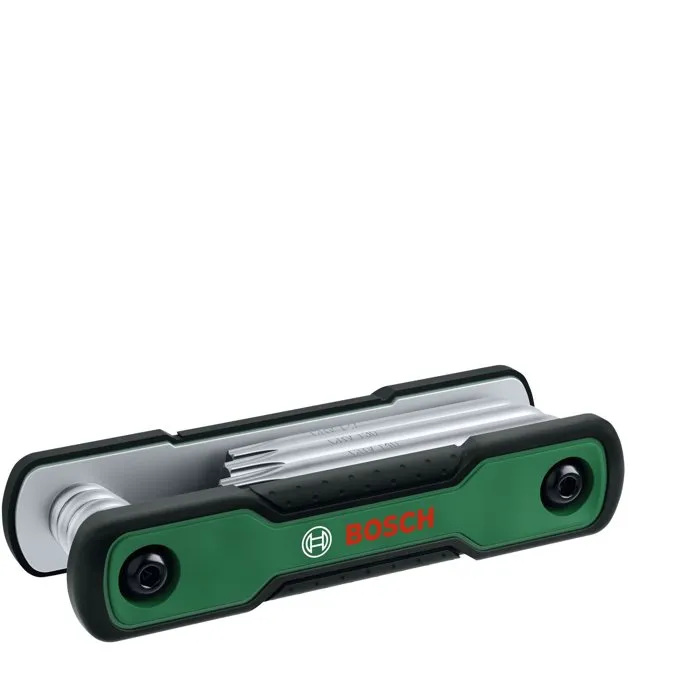 Bosch Jeu de 8 clés Torx pliables - TX9, TX10, TX15, TX20, TX25, TX27, TX30, TX40 - en Chrome-Vanadium avec poignée Softgrip