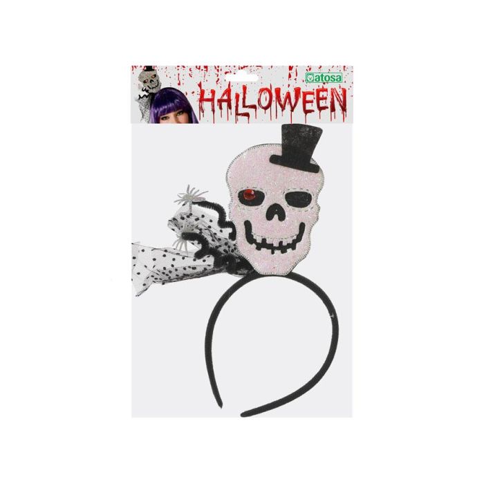 Diadème Halloween Femme Adulte avec Crâne Argenté Brillant - Accessoire Déguisement Épouvantail pour Fête