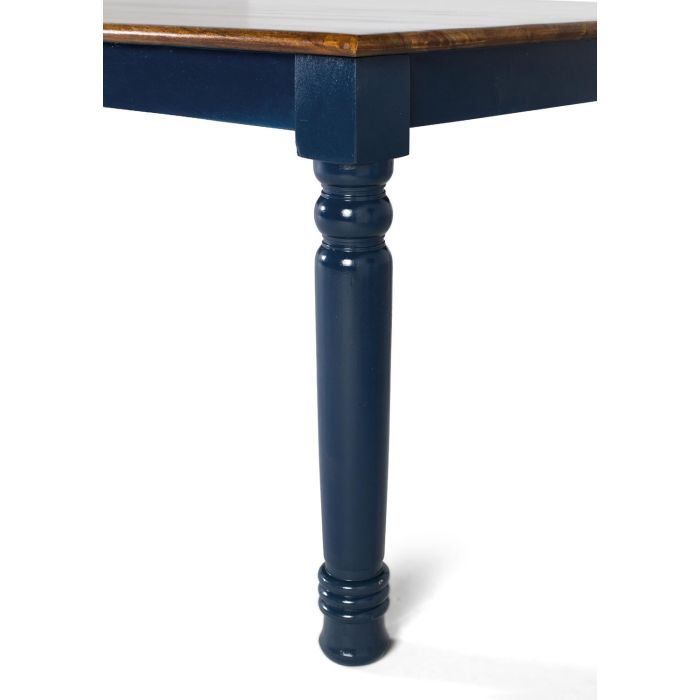 GINER Y COLOMER - Table de salle à manger rectangulaire en bois de manguier, plateau couleur noisette avec moulure et pieds tournés bleus, 210 cm 3