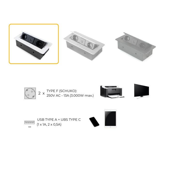 Emuca Multiconnecteur Atom 26 Lite pour bureau, 225x111mm, Peint en blanc, Zamak et Acier et Plastique. 6