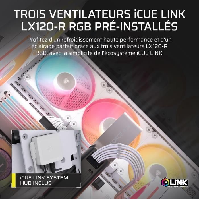 Boitier PC - CORSAIR - 3500X LXR LINK Tempered Glass Mid-Tower - 3 ventilateurs RGB a rotor inversé - Blanc 2 Boitier PC - CORSAIR - 3500X LXR LINK Tempered Glass Mid-Tower - 3 ventilateurs RGB a rotor inversé - Blanc 2