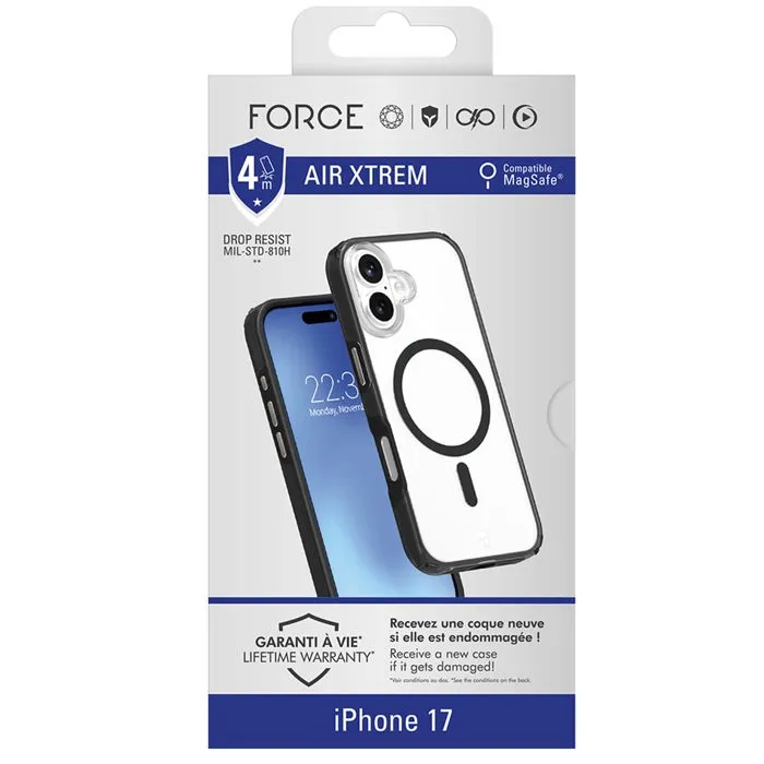 Force Case Coque FC Air Xtrem Frost MagSafe pour iPhone 17 - Noir - Protection élégante et compatible MagSafe